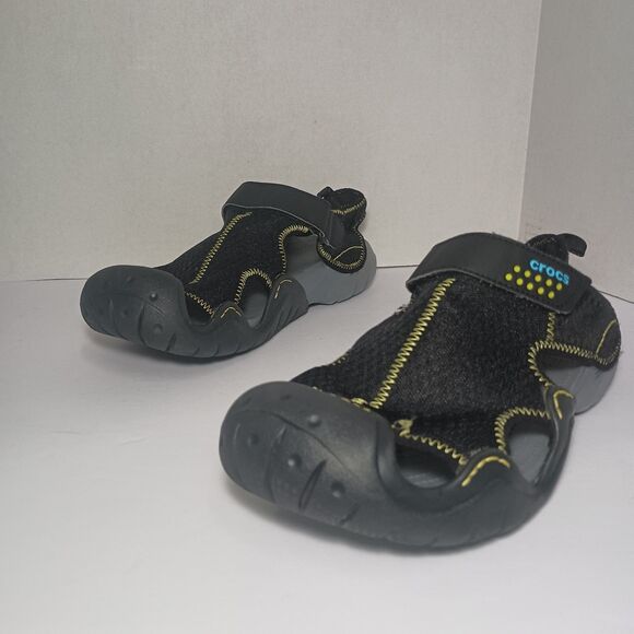 Crocs Swiftwater Black Mesh Fisherman Deck Sandals Men's Sz 12 Ankle Strap 15041 - Picture 11 of 16